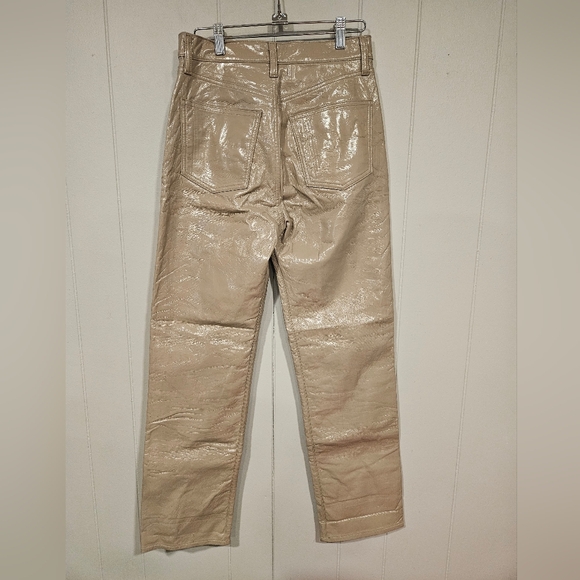 Agolde Pinch Waist Quail Patent Tan Recycled Leather Pants Sz 26 SCUFF 27x29 NEW - Picture 3 of 9